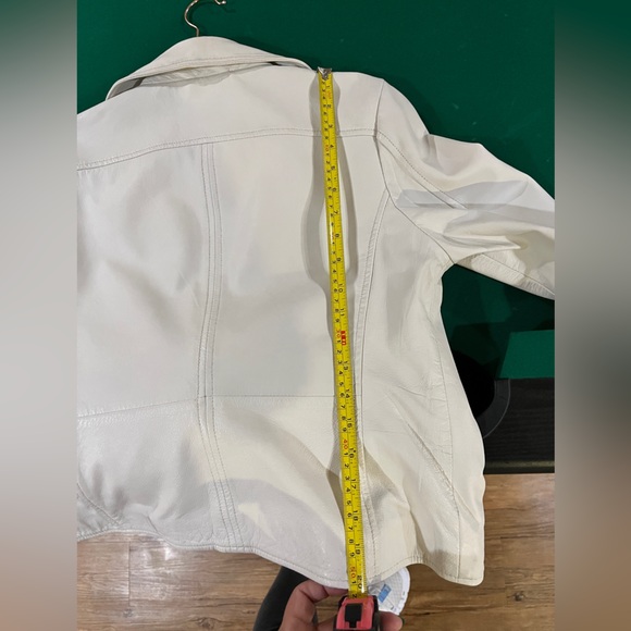 White / Off White Sheep Leather Moto Jacket - Picture 9 of 10